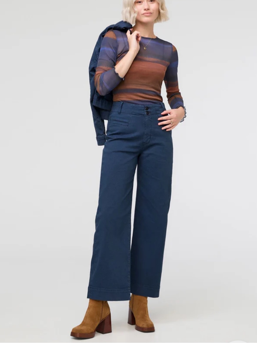 Nustretch High Rise Wide Leg Navy Trousers